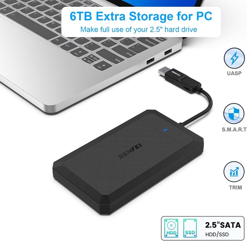 Benfei حاوية قرص صلب خارجي SATA إلى USB بدون أدوات بحجم 2.5 بوصة، متوافقة مع USB Type-C/Type-A لقرص SSD بحجم 2.5 بوصة (محسّنة لقرص SSD، تدعم UASP) - Image 5